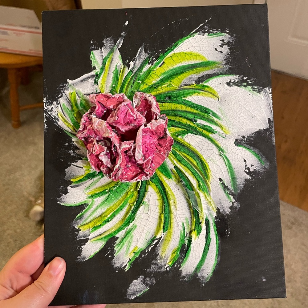 Abstract Floral Canvas Art 3d in Pink and Green